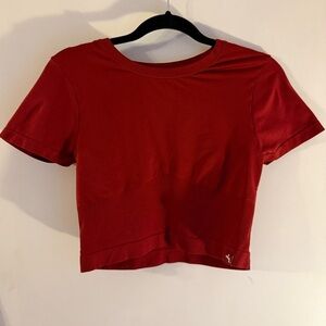 Red Athletic Cropped Short Sleeve Tee with Cutout | Joylab | Large